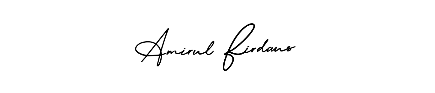 You should practise on your own different ways (AmerikaSignatureDemo-Regular) to write your name (Amirul Firdaus) in signature. don't let someone else do it for you. Amirul Firdaus signature style 3 images and pictures png