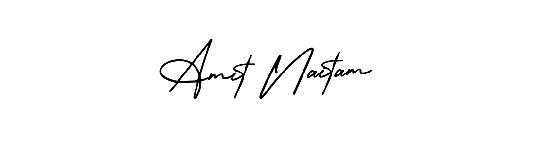 You should practise on your own different ways (AmerikaSignatureDemo-Regular) to write your name (Amit Naitam) in signature. don't let someone else do it for you. Amit Naitam signature style 3 images and pictures png