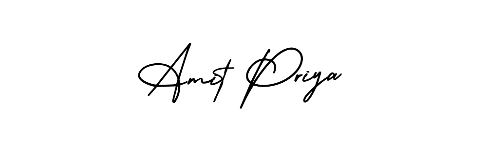 The best way (AmerikaSignatureDemo-Regular) to make a short signature is to pick only two or three words in your name. The name Amit Priya include a total of six letters. For converting this name. Amit Priya signature style 3 images and pictures png