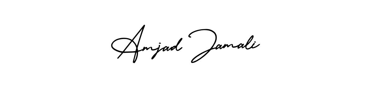 You should practise on your own different ways (AmerikaSignatureDemo-Regular) to write your name (Amjad Jamali) in signature. don't let someone else do it for you. Amjad Jamali signature style 3 images and pictures png