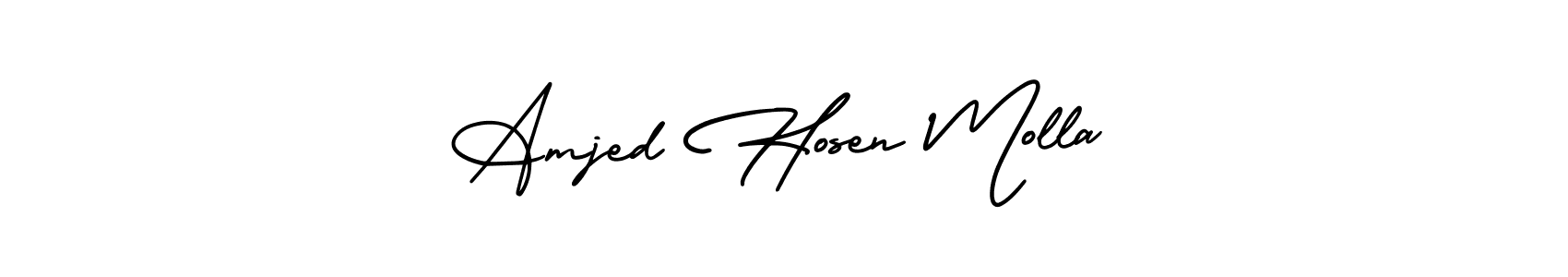 You should practise on your own different ways (AmerikaSignatureDemo-Regular) to write your name (Amjed Hosen Molla) in signature. don't let someone else do it for you. Amjed Hosen Molla signature style 3 images and pictures png