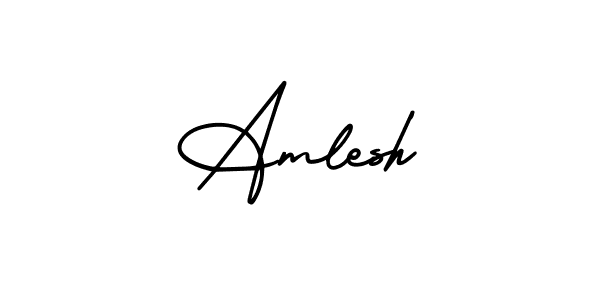 The best way (AmerikaSignatureDemo-Regular) to make a short signature is to pick only two or three words in your name. The name Amlesh include a total of six letters. For converting this name. Amlesh signature style 3 images and pictures png