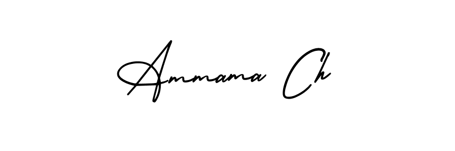 You should practise on your own different ways (AmerikaSignatureDemo-Regular) to write your name (Ammama Ch) in signature. don't let someone else do it for you. Ammama Ch signature style 3 images and pictures png