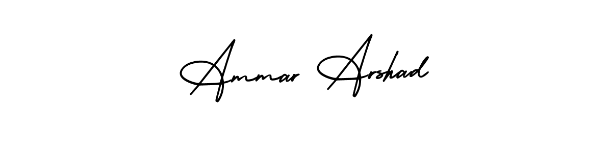 The best way (AmerikaSignatureDemo-Regular) to make a short signature is to pick only two or three words in your name. The name Ammar Arshad include a total of six letters. For converting this name. Ammar Arshad signature style 3 images and pictures png