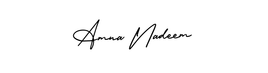 You should practise on your own different ways (AmerikaSignatureDemo-Regular) to write your name (Amna Nadeem) in signature. don't let someone else do it for you. Amna Nadeem signature style 3 images and pictures png