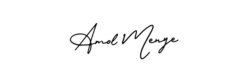 You should practise on your own different ways (AmerikaSignatureDemo-Regular) to write your name (Amol Menye) in signature. don't let someone else do it for you. Amol Menye signature style 3 images and pictures png