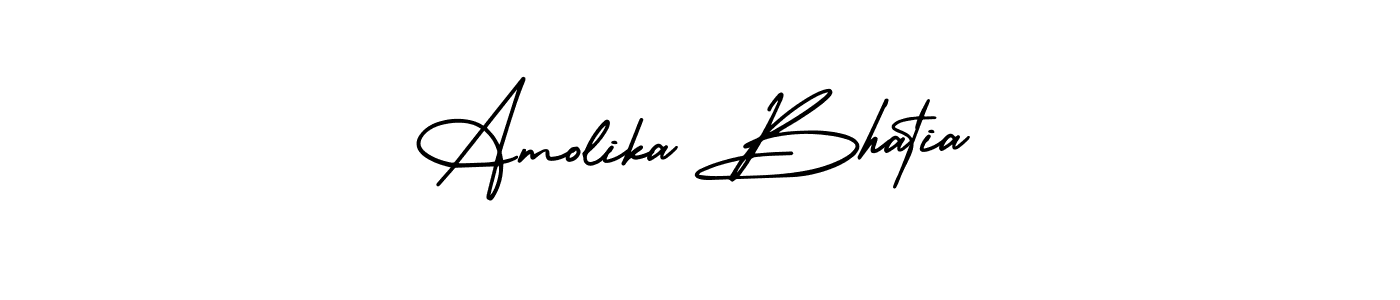 The best way (AmerikaSignatureDemo-Regular) to make a short signature is to pick only two or three words in your name. The name Amolika Bhatia include a total of six letters. For converting this name. Amolika Bhatia signature style 3 images and pictures png