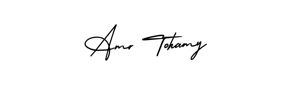 You should practise on your own different ways (AmerikaSignatureDemo-Regular) to write your name (Amr Tohamy) in signature. don't let someone else do it for you. Amr Tohamy signature style 3 images and pictures png