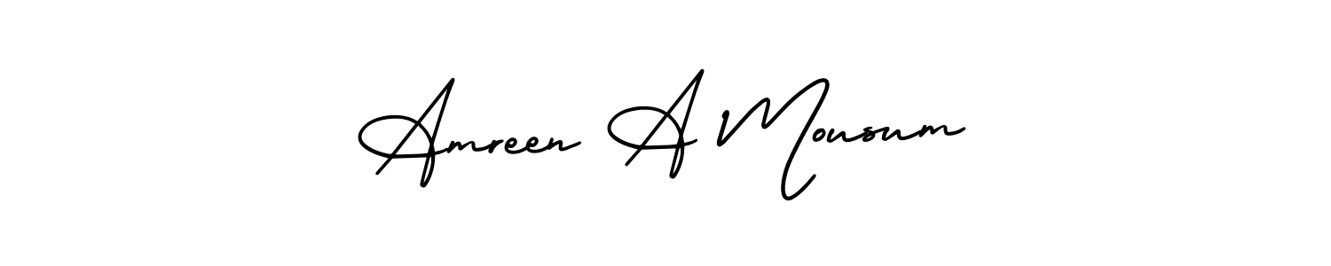 You should practise on your own different ways (AmerikaSignatureDemo-Regular) to write your name (Amreen A Mousum) in signature. don't let someone else do it for you. Amreen A Mousum signature style 3 images and pictures png