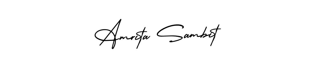 You should practise on your own different ways (AmerikaSignatureDemo-Regular) to write your name (Amrita Sambit) in signature. don't let someone else do it for you. Amrita Sambit signature style 3 images and pictures png
