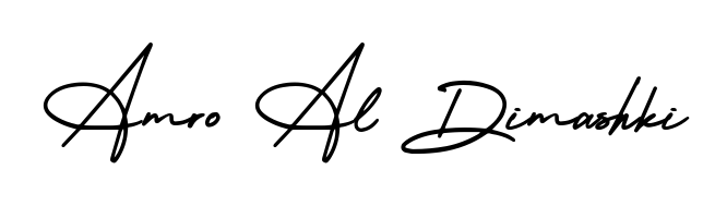 Create a personalized artistic stamp with Amro Al Dimashki in AmerikaSignatureDemo-Regular font. Perfect for visual artists, designers, and influencers. Amro Al Dimashki signature style 3 images and pictures png