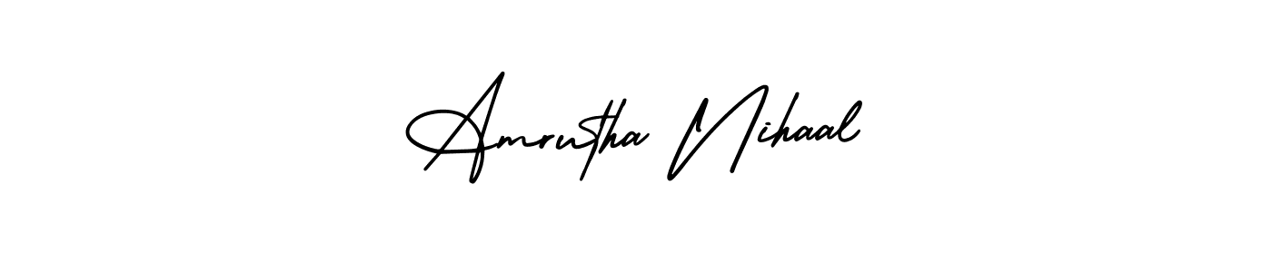 You should practise on your own different ways (AmerikaSignatureDemo-Regular) to write your name (Amrutha Nihaal) in signature. don't let someone else do it for you. Amrutha Nihaal signature style 3 images and pictures png