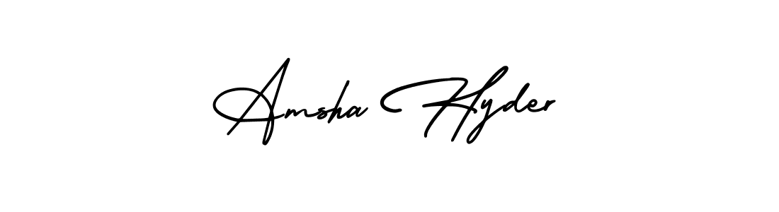 The best way (AmerikaSignatureDemo-Regular) to make a short signature is to pick only two or three words in your name. The name Amsha Hyder include a total of six letters. For converting this name. Amsha Hyder signature style 3 images and pictures png