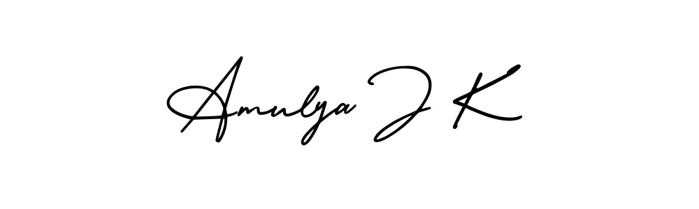 You should practise on your own different ways (AmerikaSignatureDemo-Regular) to write your name (Amulya J K) in signature. don't let someone else do it for you. Amulya J K signature style 3 images and pictures png
