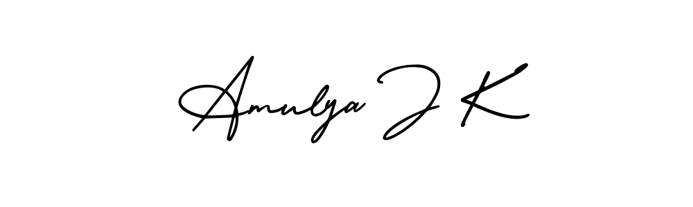 You should practise on your own different ways (AmerikaSignatureDemo-Regular) to write your name (Amulya J K) in signature. don't let someone else do it for you. Amulya J K signature style 3 images and pictures png