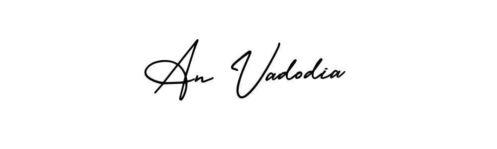 This is the best signature style for the An Vadodia name. Also you like these signature font (AmerikaSignatureDemo-Regular). Mix name signature. An Vadodia signature style 3 images and pictures png