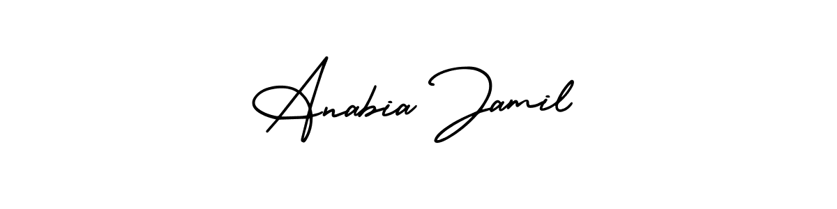 AmerikaSignatureDemo-Regular is a professional signature style that is perfect for those who want to add a touch of class to their signature. It is also a great choice for those who want to make their signature more unique. Get Anabia Jamil name to fancy signature for free. Anabia Jamil signature style 3 images and pictures png