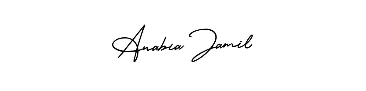 AmerikaSignatureDemo-Regular is a professional signature style that is perfect for those who want to add a touch of class to their signature. It is also a great choice for those who want to make their signature more unique. Get Anabia Jamil name to fancy signature for free. Anabia Jamil signature style 3 images and pictures png