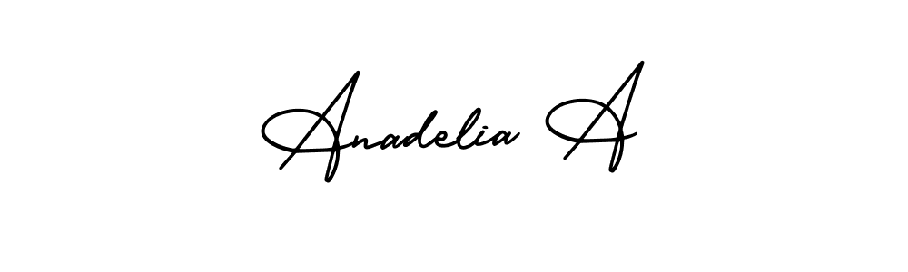You should practise on your own different ways (AmerikaSignatureDemo-Regular) to write your name (Anadelia A) in signature. don't let someone else do it for you. Anadelia A signature style 3 images and pictures png
