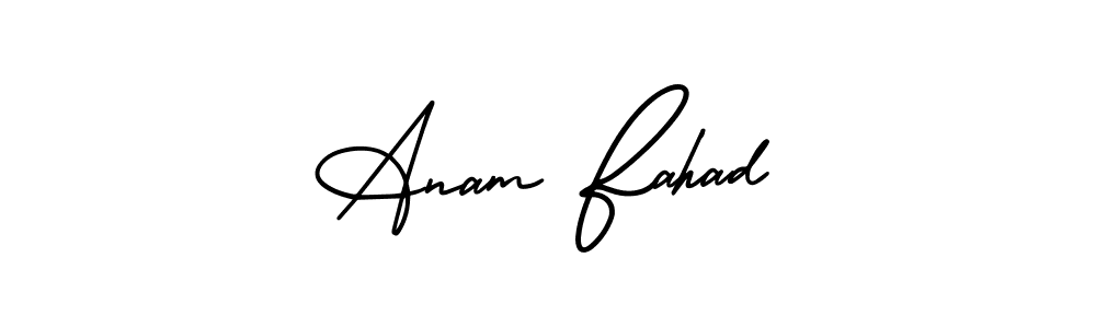 You should practise on your own different ways (AmerikaSignatureDemo-Regular) to write your name (Anam Fahad) in signature. don't let someone else do it for you. Anam Fahad signature style 3 images and pictures png
