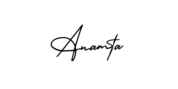 You should practise on your own different ways (AmerikaSignatureDemo-Regular) to write your name (Anamta) in signature. don't let someone else do it for you. Anamta signature style 3 images and pictures png