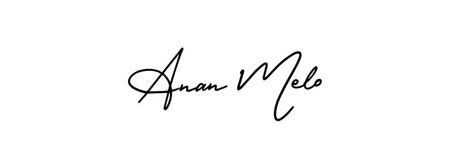 You should practise on your own different ways (AmerikaSignatureDemo-Regular) to write your name (Anan Melo) in signature. don't let someone else do it for you. Anan Melo signature style 3 images and pictures png