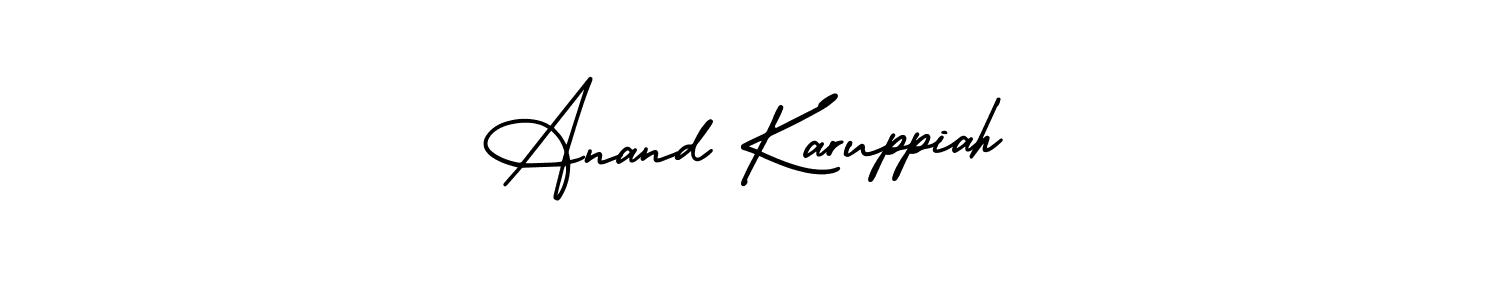 This is the best signature style for the Anand Karuppiah name. Also you like these signature font (AmerikaSignatureDemo-Regular). Mix name signature. Anand Karuppiah signature style 3 images and pictures png