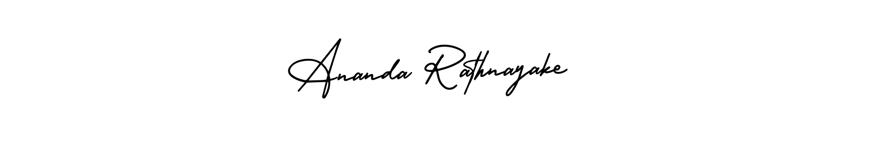 The best way (AmerikaSignatureDemo-Regular) to make a short signature is to pick only two or three words in your name. The name Ananda Rathnayake  include a total of six letters. For converting this name. Ananda Rathnayake  signature style 3 images and pictures png