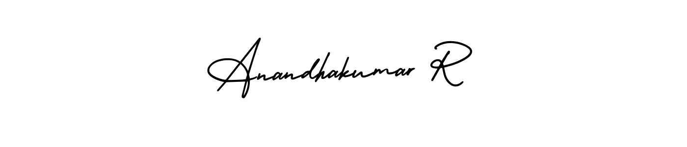 The best way (AmerikaSignatureDemo-Regular) to make a short signature is to pick only two or three words in your name. The name Anandhakumar R include a total of six letters. For converting this name. Anandhakumar R signature style 3 images and pictures png