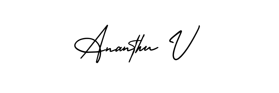 It looks lik you need a new signature style for name Ananthu V. Design unique handwritten (AmerikaSignatureDemo-Regular) signature with our free signature maker in just a few clicks. Ananthu V signature style 3 images and pictures png