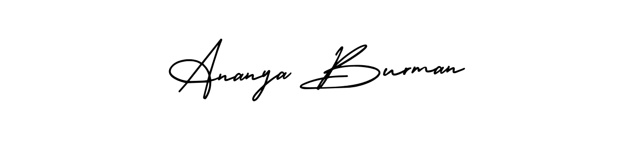 You should practise on your own different ways (AmerikaSignatureDemo-Regular) to write your name (Ananya Burman) in signature. don't let someone else do it for you. Ananya Burman signature style 3 images and pictures png