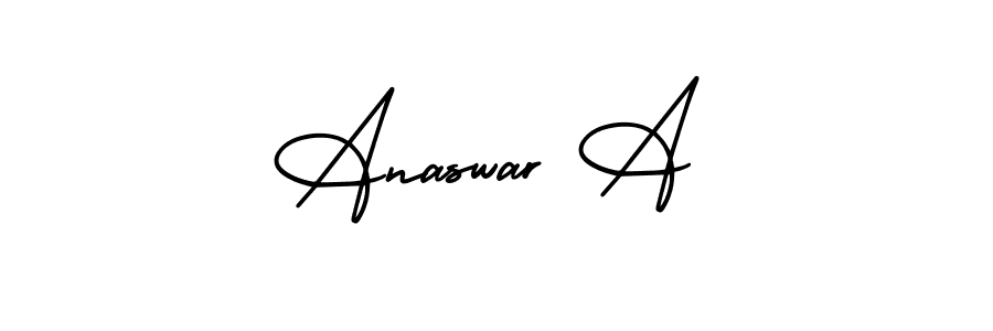 How to make Anaswar A name signature. Use AmerikaSignatureDemo-Regular style for creating short signs online. This is the latest handwritten sign. Anaswar A signature style 3 images and pictures png