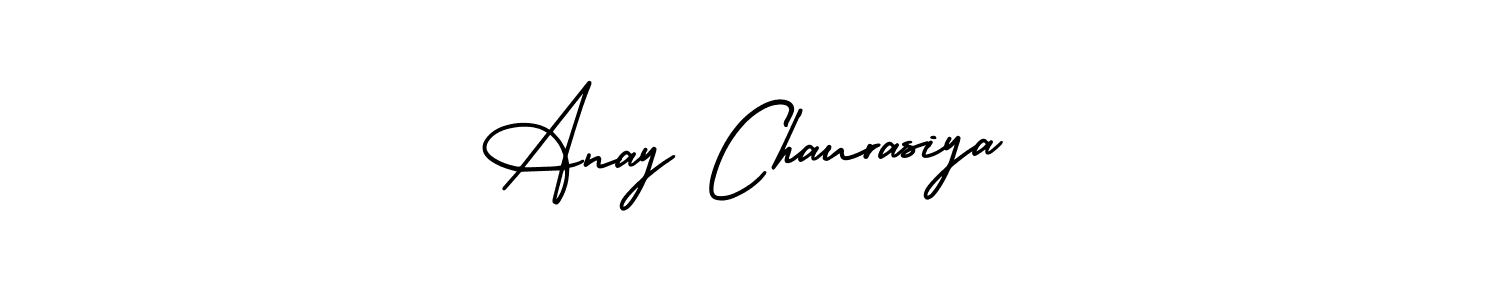 This is the best signature style for the Anay Chaurasiya name. Also you like these signature font (AmerikaSignatureDemo-Regular). Mix name signature. Anay Chaurasiya signature style 3 images and pictures png