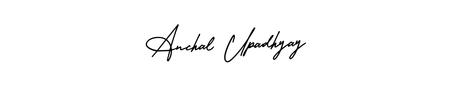 You should practise on your own different ways (AmerikaSignatureDemo-Regular) to write your name (Anchal Upadhyay) in signature. don't let someone else do it for you. Anchal Upadhyay signature style 3 images and pictures png