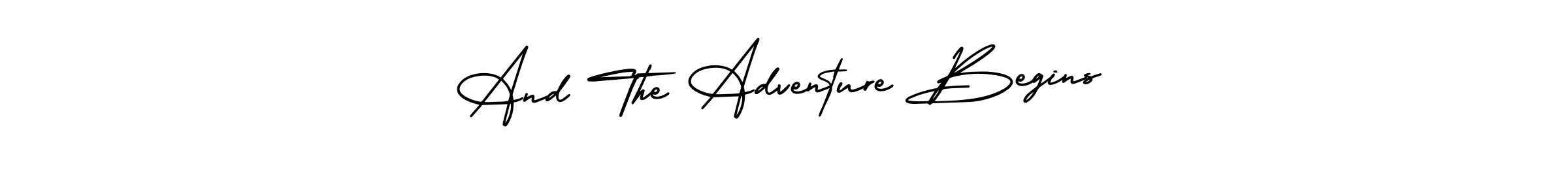 How to make And The Adventure Begins name signature. Use AmerikaSignatureDemo-Regular style for creating short signs online. This is the latest handwritten sign. And The Adventure Begins signature style 3 images and pictures png