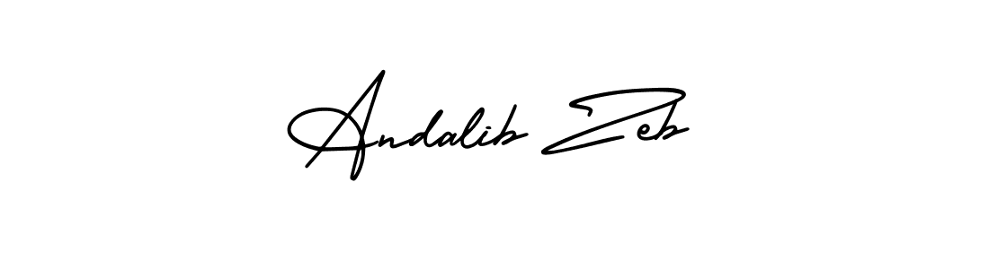 The best way (AmerikaSignatureDemo-Regular) to make a short signature is to pick only two or three words in your name. The name Andalib Zeb include a total of six letters. For converting this name. Andalib Zeb signature style 3 images and pictures png