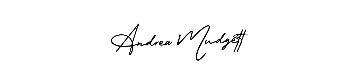 This is the best signature style for the Andrea Mudgett name. Also you like these signature font (AmerikaSignatureDemo-Regular). Mix name signature. Andrea Mudgett signature style 3 images and pictures png