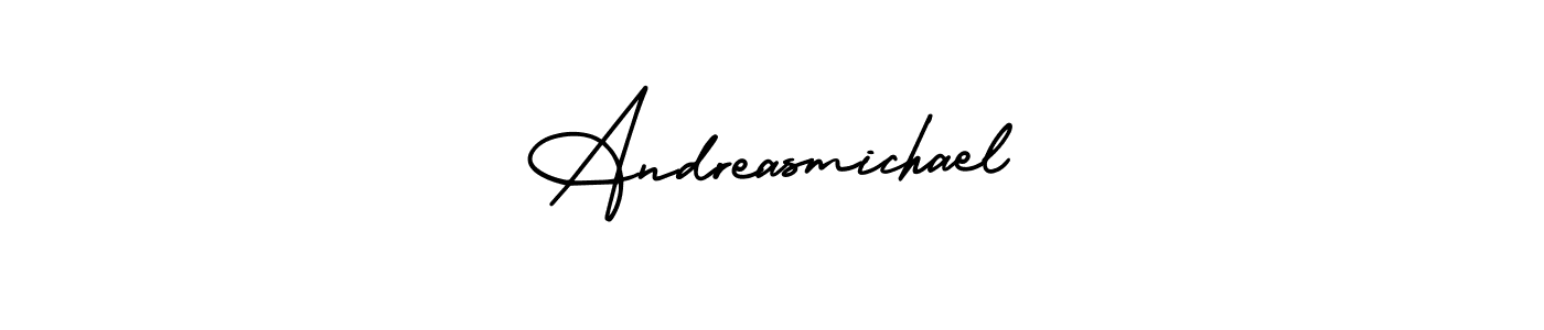 How to make Andreasmichael name signature. Use AmerikaSignatureDemo-Regular style for creating short signs online. This is the latest handwritten sign. Andreasmichael signature style 3 images and pictures png