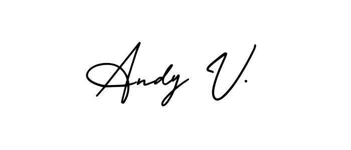 You should practise on your own different ways (AmerikaSignatureDemo-Regular) to write your name (Andy V.) in signature. don't let someone else do it for you. Andy V. signature style 3 images and pictures png