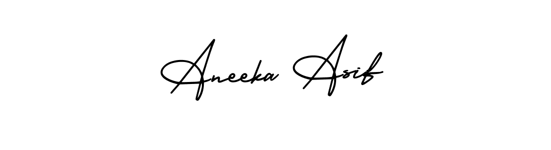 You should practise on your own different ways (AmerikaSignatureDemo-Regular) to write your name (Aneeka Asif) in signature. don't let someone else do it for you. Aneeka Asif signature style 3 images and pictures png