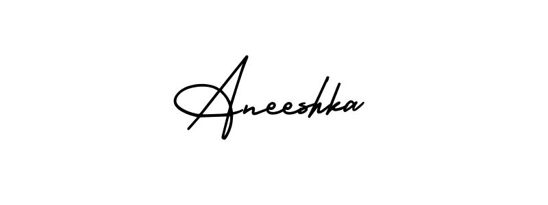 The best way (AmerikaSignatureDemo-Regular) to make a short signature is to pick only two or three words in your name. The name Aneeshka include a total of six letters. For converting this name. Aneeshka signature style 3 images and pictures png