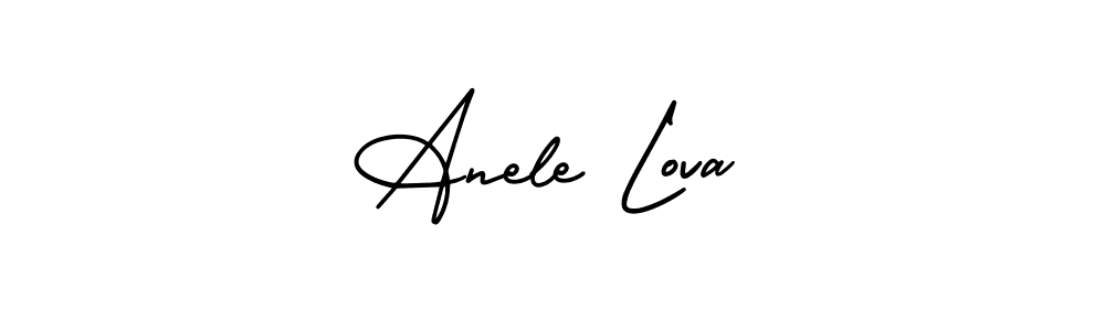 You should practise on your own different ways (AmerikaSignatureDemo-Regular) to write your name (Anele Lova) in signature. don't let someone else do it for you. Anele Lova signature style 3 images and pictures png