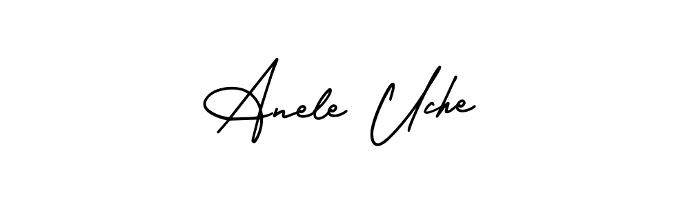 You should practise on your own different ways (AmerikaSignatureDemo-Regular) to write your name (Anele Uche) in signature. don't let someone else do it for you. Anele Uche signature style 3 images and pictures png