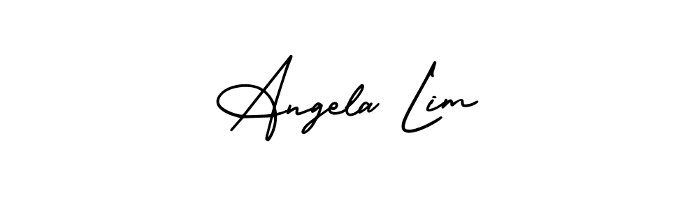 You should practise on your own different ways (AmerikaSignatureDemo-Regular) to write your name (Angela Lim) in signature. don't let someone else do it for you. Angela Lim signature style 3 images and pictures png