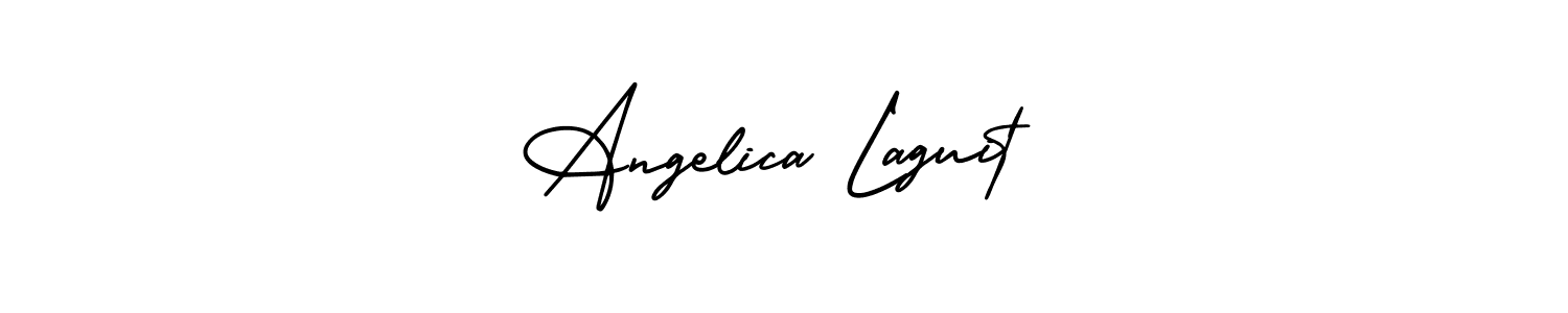 You should practise on your own different ways (AmerikaSignatureDemo-Regular) to write your name (Angelica Laguit) in signature. don't let someone else do it for you. Angelica Laguit signature style 3 images and pictures png