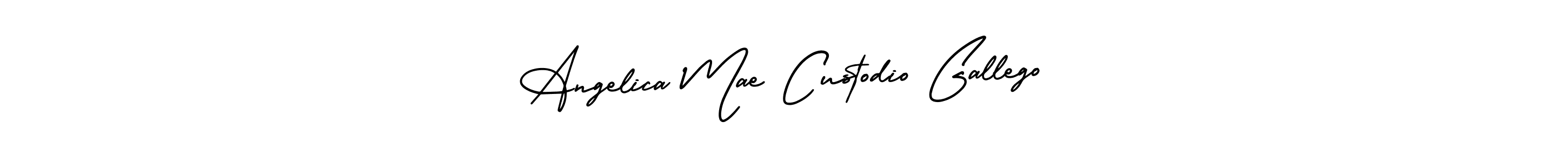 You should practise on your own different ways (AmerikaSignatureDemo-Regular) to write your name (Angelica Mae Custodio Gallego) in signature. don't let someone else do it for you. Angelica Mae Custodio Gallego signature style 3 images and pictures png