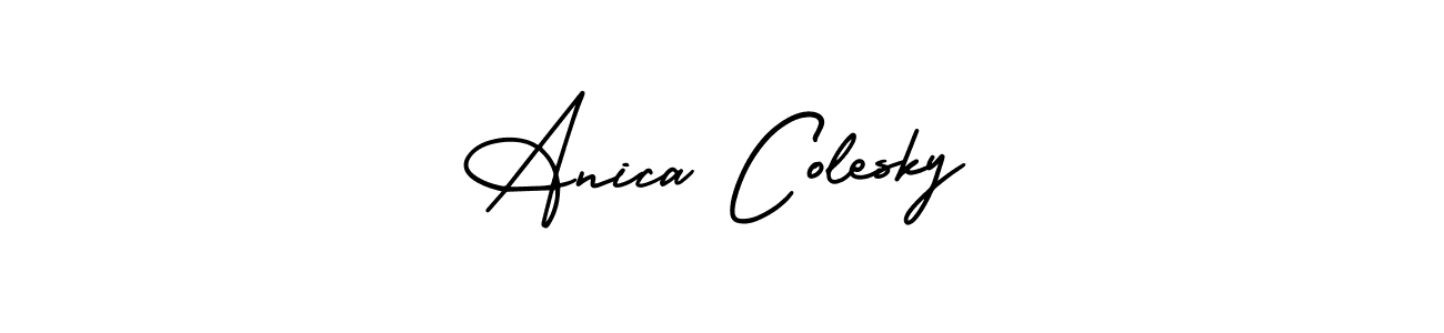 You should practise on your own different ways (AmerikaSignatureDemo-Regular) to write your name (Anica Colesky) in signature. don't let someone else do it for you. Anica Colesky signature style 3 images and pictures png