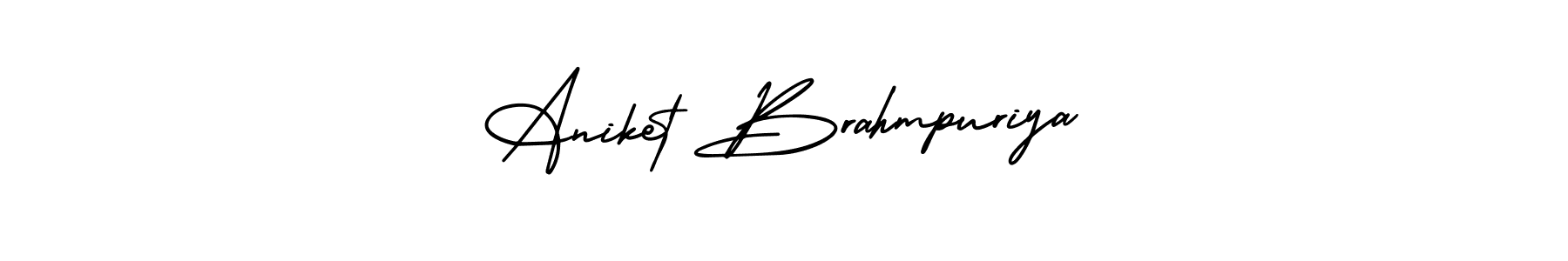 The best way (AmerikaSignatureDemo-Regular) to make a short signature is to pick only two or three words in your name. The name Aniket Brahmpuriya include a total of six letters. For converting this name. Aniket Brahmpuriya signature style 3 images and pictures png