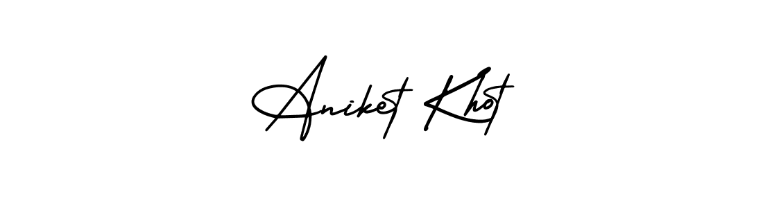 You should practise on your own different ways (AmerikaSignatureDemo-Regular) to write your name (Aniket Khot) in signature. don't let someone else do it for you. Aniket Khot signature style 3 images and pictures png