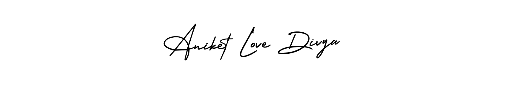 Similarly AmerikaSignatureDemo-Regular is the best handwritten signature design. Signature creator online .You can use it as an online autograph creator for name Aniket Love Divya. Aniket Love Divya signature style 3 images and pictures png